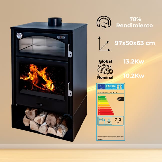 Estufa de Leña con Horno + Convertidor a pellets